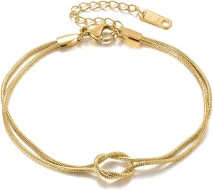 Gold Bracelets 18K Gold Plated Love Knot Bracelet Snake Chain Infinity Bracelet Adjustable Gold Jewelry Gifts for Women.