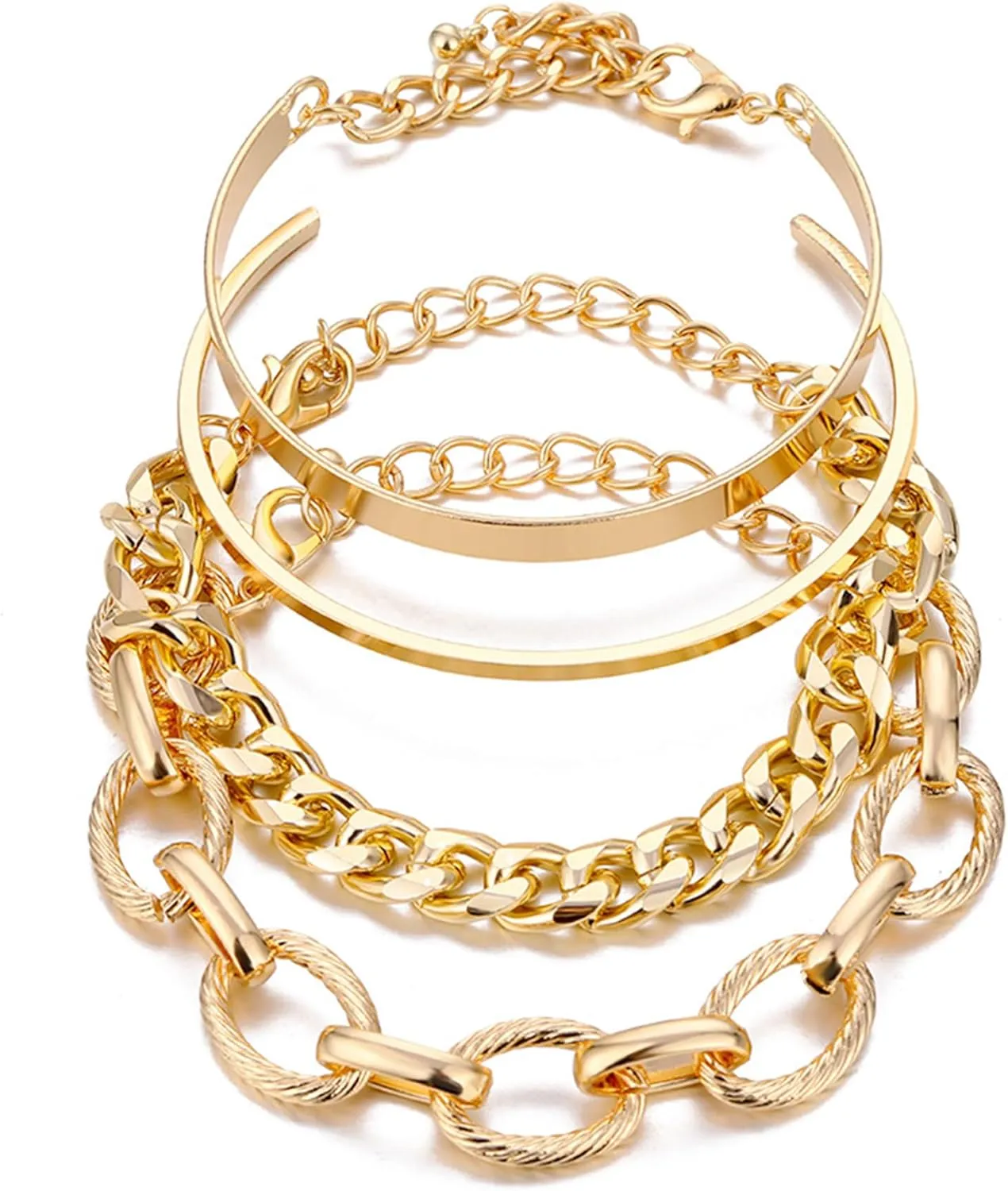 Gold Bracelets for Women Dainty Boho Stackable Bracelet Set Gold Chunky Layered Link Bangle for Men