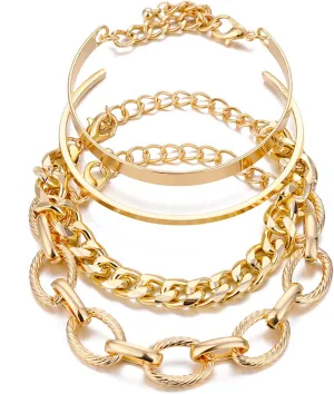 Gold Bracelets for Women Dainty Boho Stackable Bracelet Set Gold Chunky Layered Link Bangle for Men