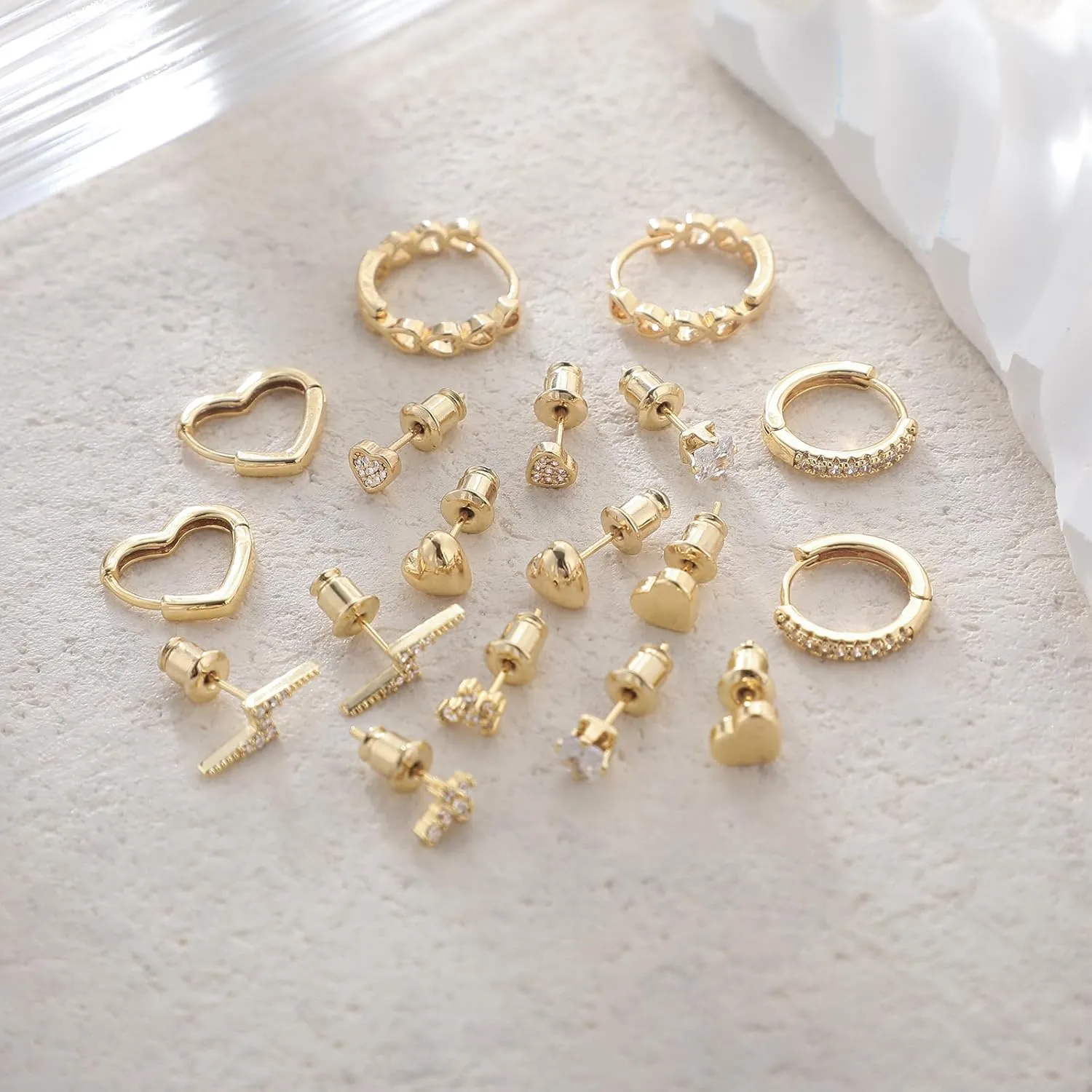 Gold Cartilage Earrings - 14K Gold Plated Stud & Huggie Earrings for Multiple Piercings