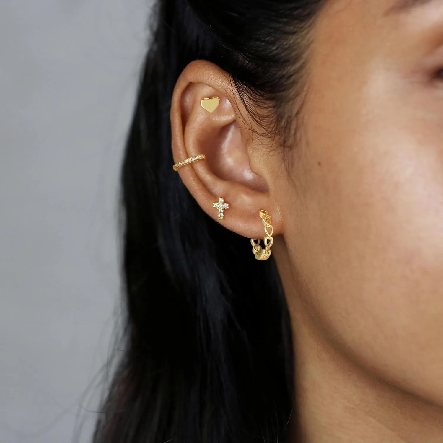 Gold Cartilage Earrings - 14K Gold Plated Stud & Huggie Earrings for Multiple Piercings