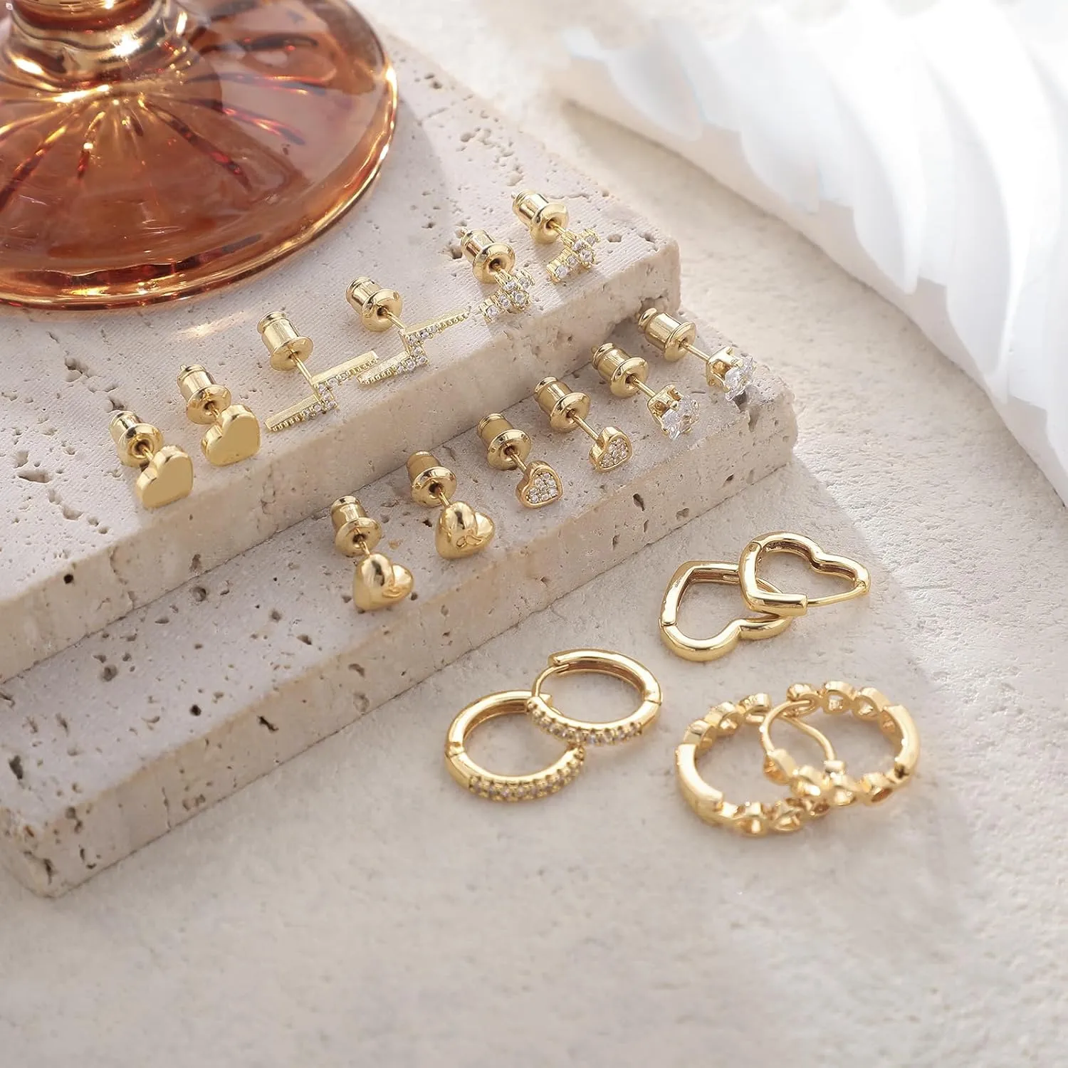 Gold Cartilage Earrings - 14K Gold Plated Stud & Huggie Earrings for Multiple Piercings