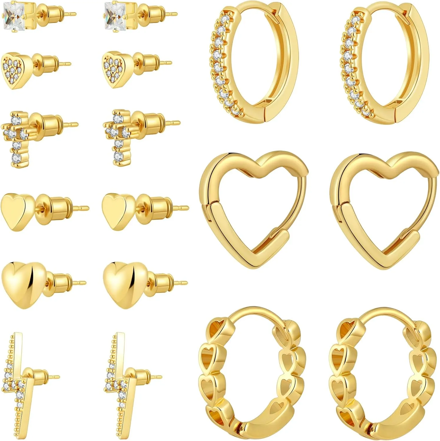 Gold Cartilage Earrings - 14K Gold Plated Stud & Huggie Earrings for Multiple Piercings