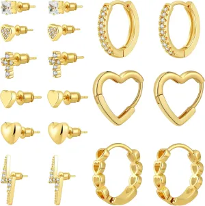 Gold Cartilage Earrings - 14K Gold Plated Stud & Huggie Earrings for Multiple Piercings