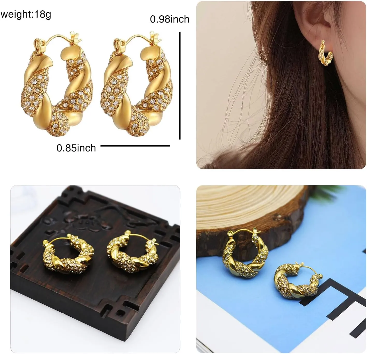 Gold Chunky Hoop Earrings for Women Metal Lightweight Hollow Geometry Drop Hoops Earring Fashion Hypoallergenic Jewelry for Women