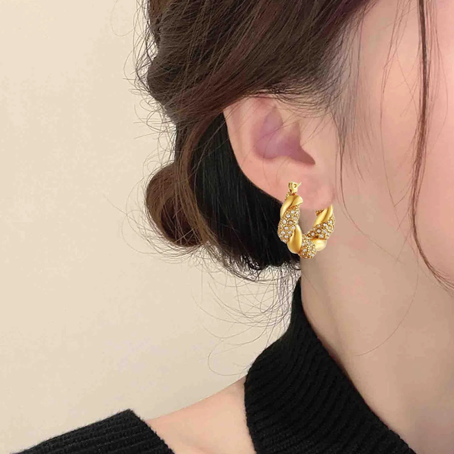Gold Chunky Hoop Earrings for Women Metal Lightweight Hollow Geometry Drop Hoops Earring Fashion Hypoallergenic Jewelry for Women