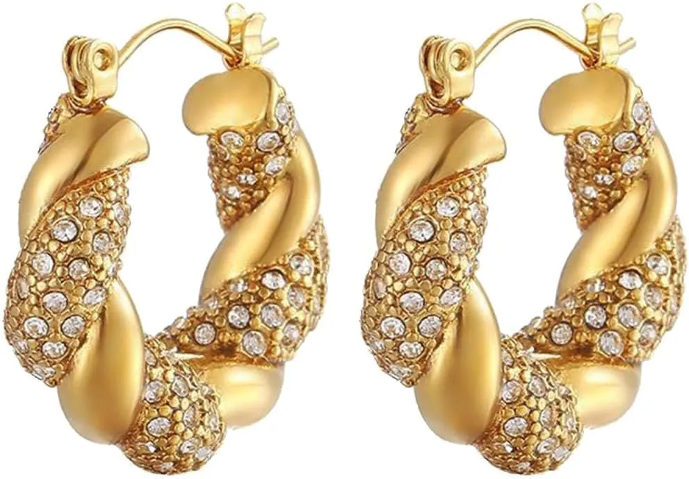 Gold Chunky Hoop Earrings for Women Metal Lightweight Hollow Geometry Drop Hoops Earring Fashion Hypoallergenic Jewelry for Women