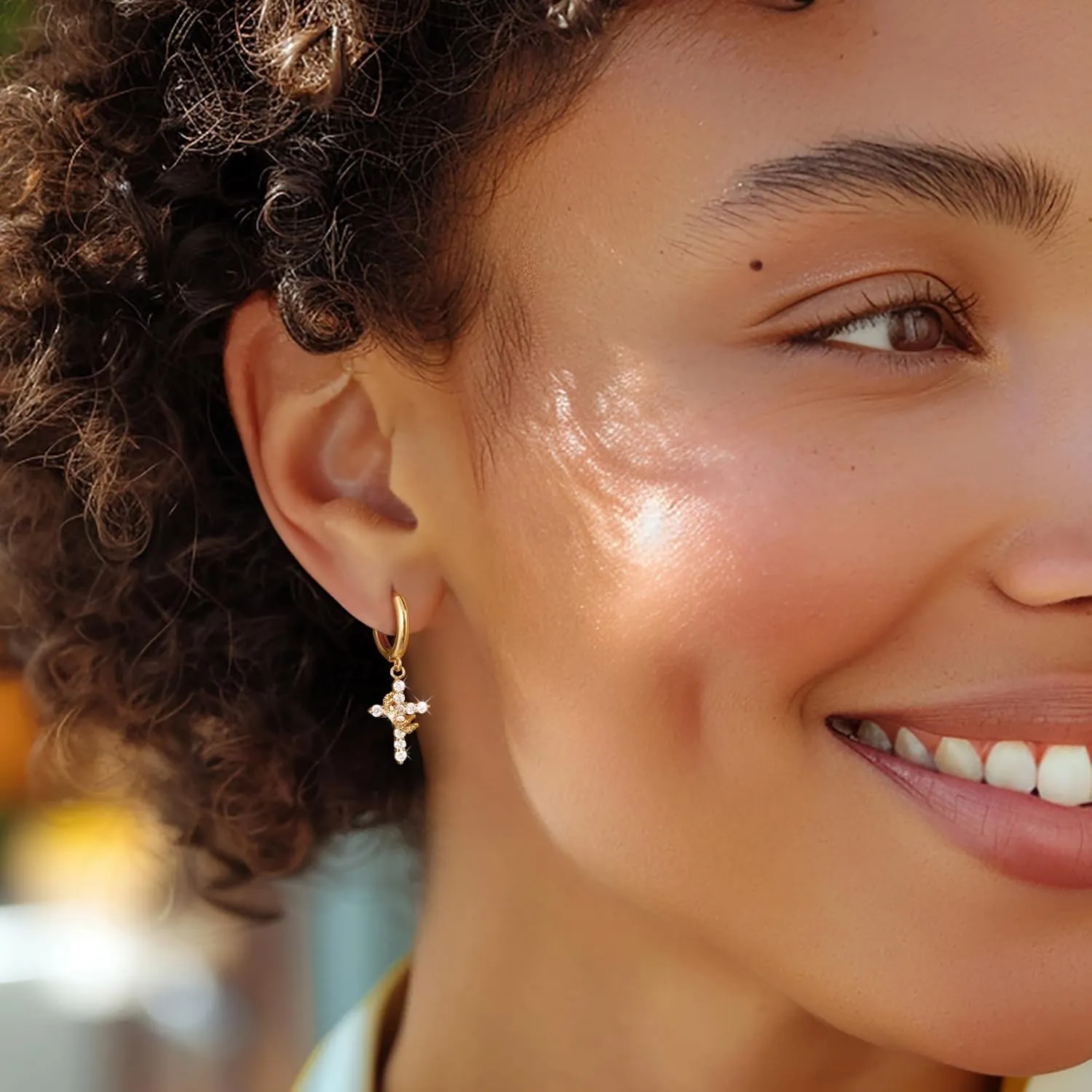 Gold Crown Cross Hoop Drop Earrings - Trendy 14K Gold Plated/Silver Small Huggie Hoop Dangle Earrings for Women Dainty Hypoallergenic Lightweight Earring Jewelry