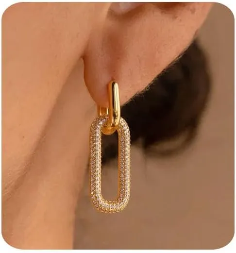 Gold Earrings for Women 14K Gold Hoop Earring Dainty Minimalist Simple Paper Clip Huggie Earrings for Girl Jewelry Gift for Her