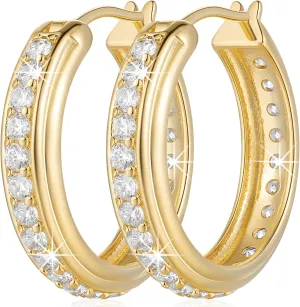 Gold Earrings for Women 14K Gold Hoop Earrings for Women with Cubic Zirconia Womens Hoop Earring 25mm