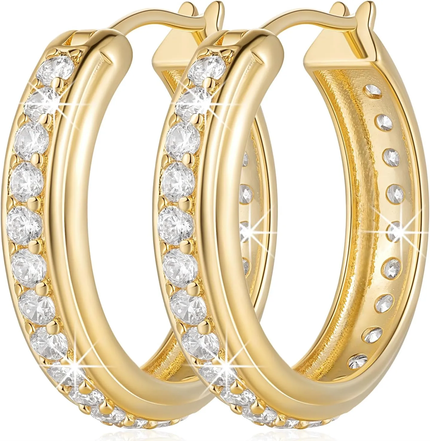 Gold Earrings for Women 14K Gold Hoop Earrings for Women with Cubic Zirconia Womens Hoop Earring 25mm
