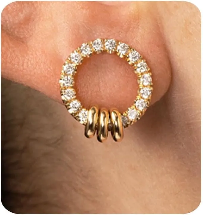 Gold Earrings for Women Trendy 14K Gold Plated Cubic Zirconia Stud Earrings Small Dainty Hypoallergenic Round Earrings Jewelry Gifts for Her