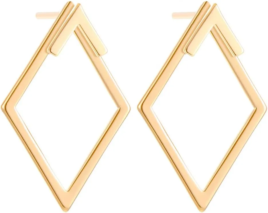 Gold Earrings for Women Trendy,Rhombus Geometric Earrings Front Back Ear Studs Double Layer Jewelry Earrings,Aesthetic Earrings Dainty Earrings Gold Stud Earrings for Women Gifts