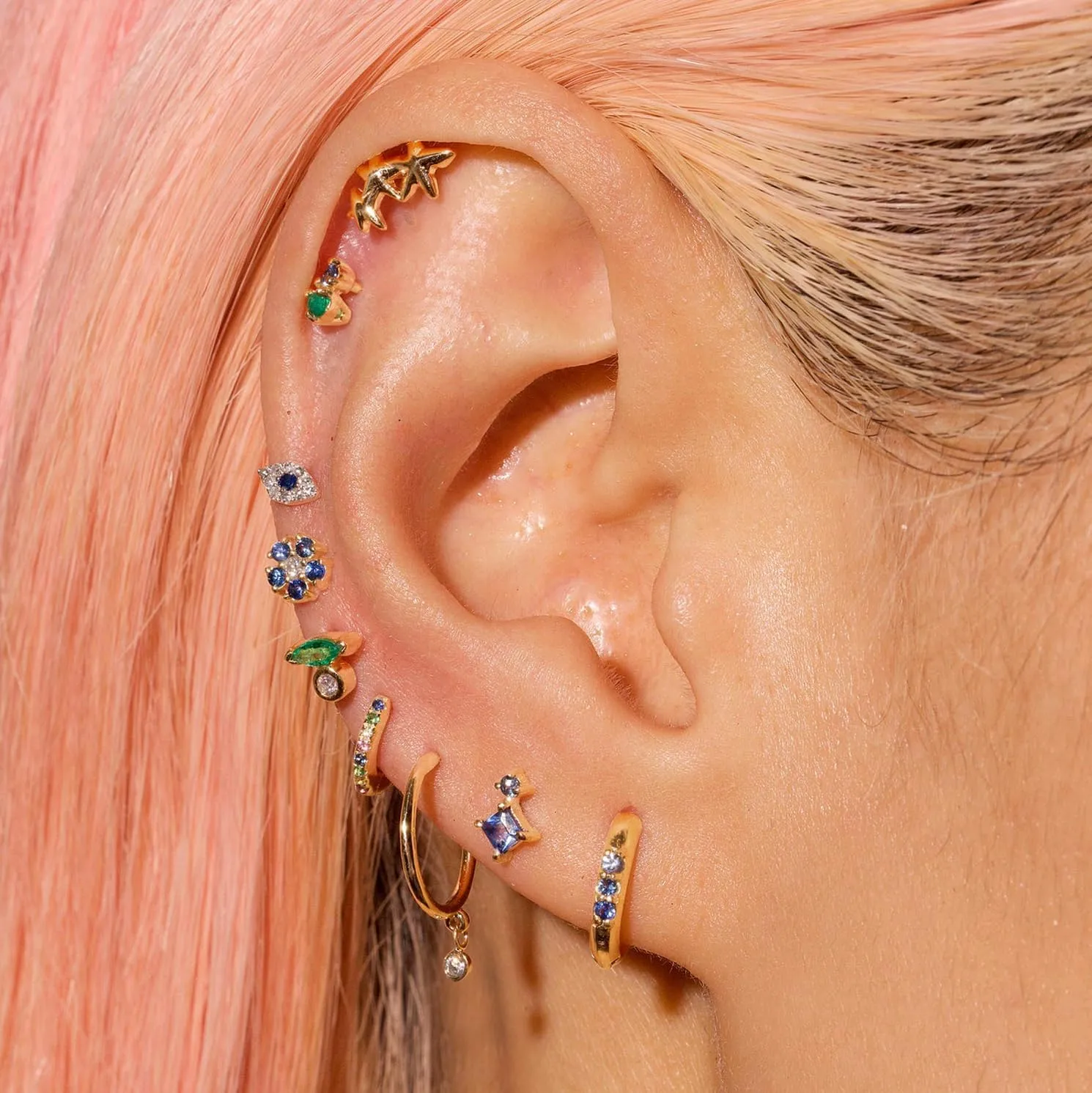 Gold Earrings Set for Women Trendy 14K Gold Plated Gold Dainty Small CZ Diamond Opal Pearl Evil Eye Stud Huggie Hoop Earrings Cartilage Earrings for Women