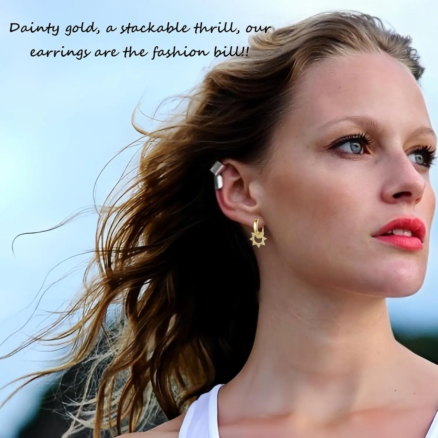 Gold Earrings Set: Stackable Dainty Earrings Studs Trendy Small 14k Gold Plated Hypoallergenic Cartilage Huggie Hoop Earrings for Women Boho Earrings for Gifts