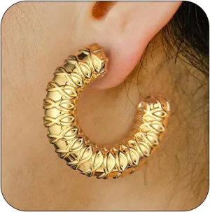 Gold Hoop Earrings for Women 14k Gold Plated Chunky Gold Hoop Earrings for Women Hypoallergenic Lightweight Thick Hoop Earrings for Women Statement Earrings for Women Trendy Jewelry for Women