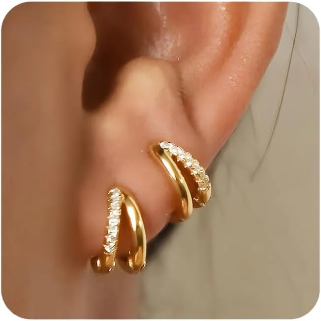 Gold Hoop Earrings for Women 14K Gold Plated Cubic Zirconia Small Huggie Mini Hoop Earrings for Teen Girls