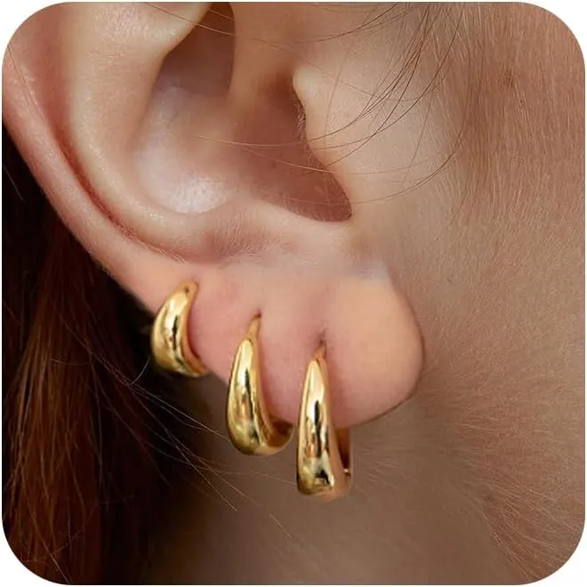 Gold Hoop Earrings for Women, Dainty Stud and Pearl Earring Set, Hypoallergenic Cartilage Earrings for Multiple Piercing, Small Trendy Jewelry