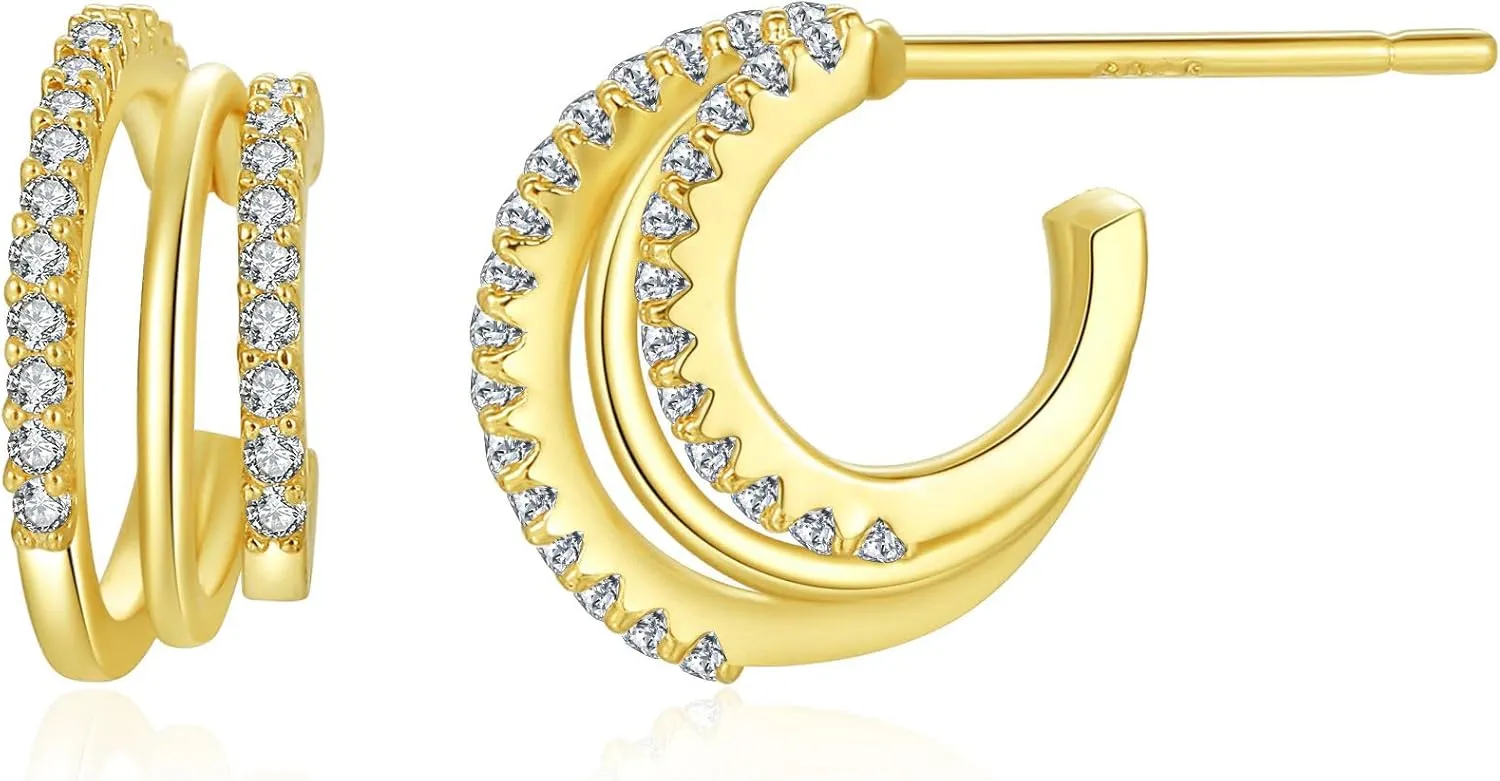Gold Hoop Earrings for Women, Trendy 14K Gold Plated Gold Statement Earring Thick Open Double Hoop Earrings Lightweight Hypoallergenic Earrings for Gold Jewelry Gift