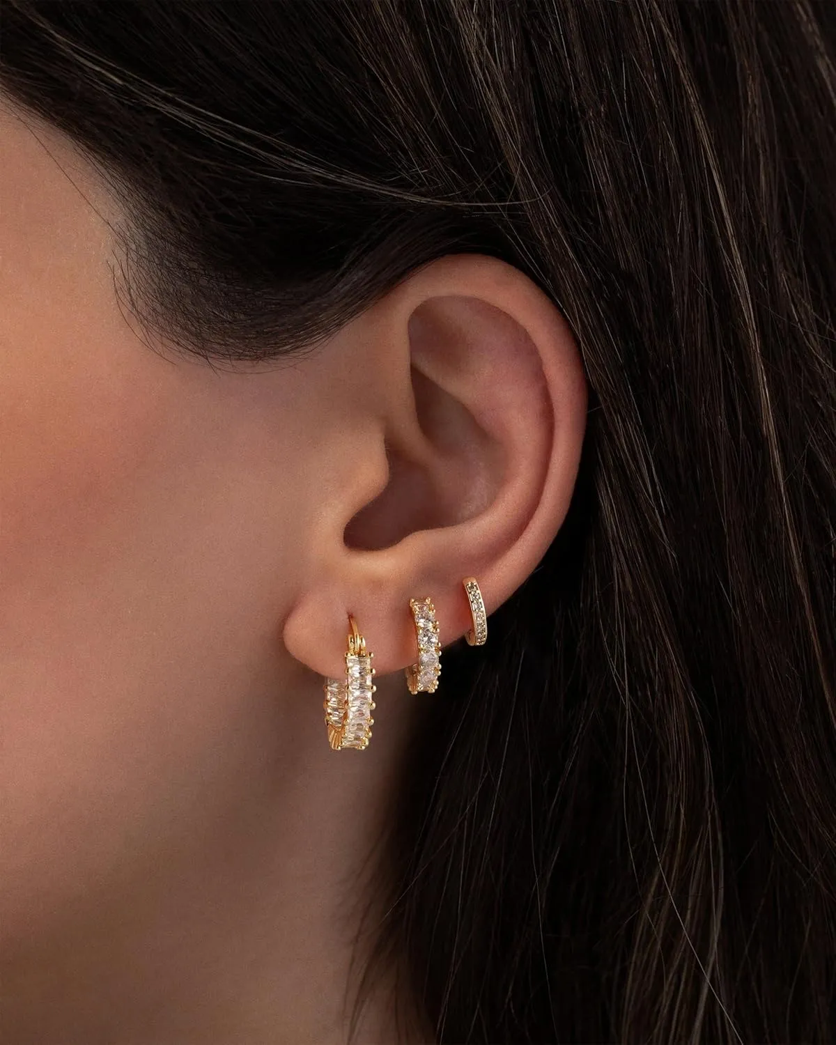 Gold Hoop Earrings for Women Trendy Gold Plated Hypoallergenic Stud Earrings Zirconia Cartilage Earrings Lightweight Dainty Multiple Piercing Jewelry Gifts for Women 3 Pairs