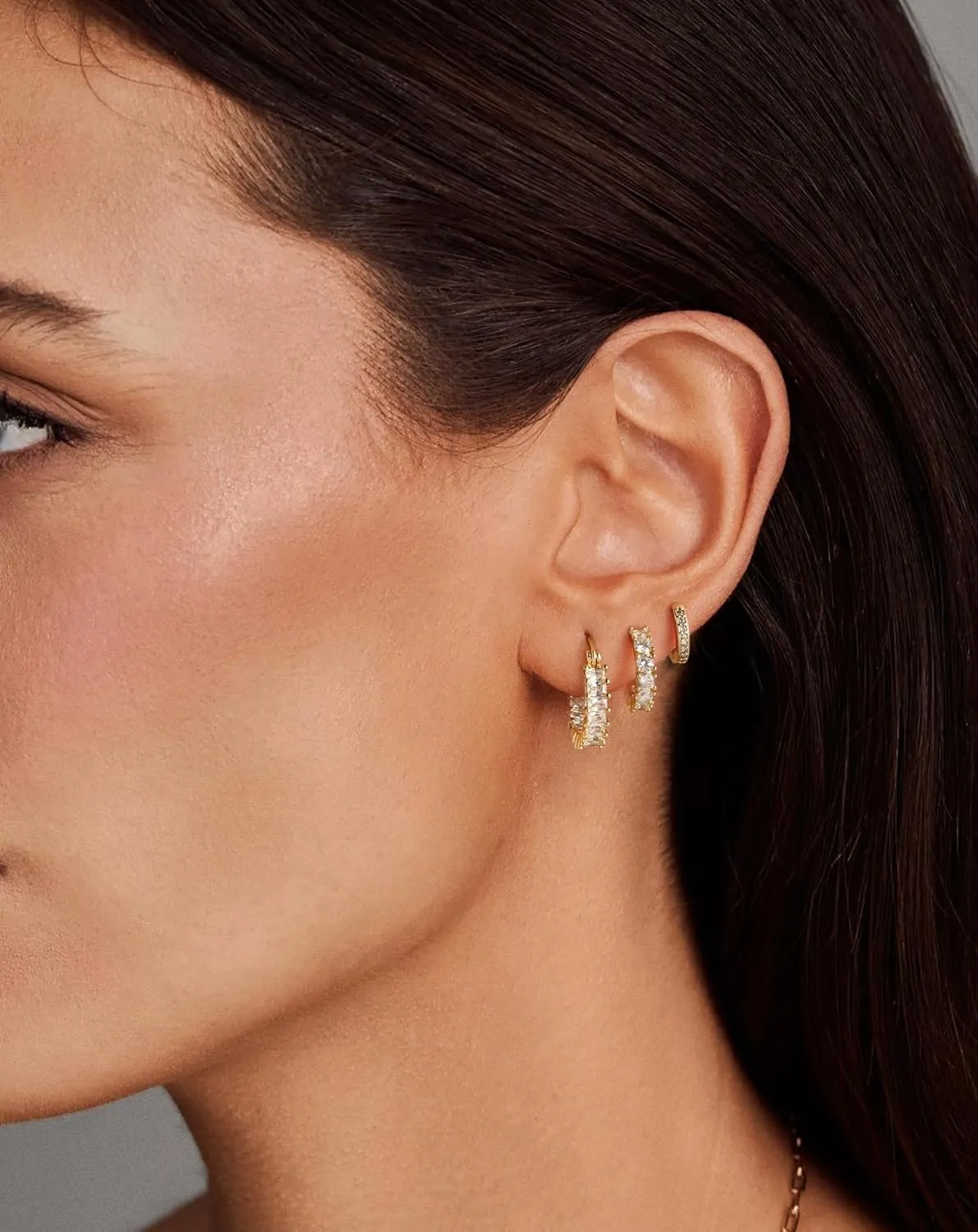 Gold Hoop Earrings for Women Trendy Gold Plated Hypoallergenic Stud Earrings Zirconia Cartilage Earrings Lightweight Dainty Multiple Piercing Jewelry Gifts for Women 3 Pairs