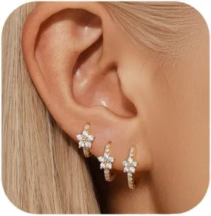 Gold Hoop Earrings for Women,14k Gold Flower Hoop Earrings,Dainty Hypoallergenic Cartilage Earring,Earring for Women Trendy