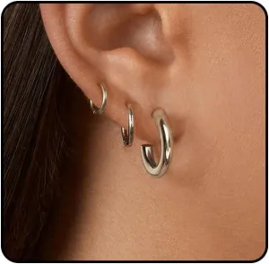 Gold Hoop Earrings Set for Women, Chunky Gold Open Hoops 25mm Lightweight Surgical Stainless Steel Cartilage Huggie Hoop Earrings 8mm 10mm 14K Gold Plated Hypoallergenic Earrings for Sensitive Ears