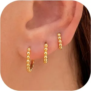 Gold Hoop Earrings Set for Women - Dainty 18K Gold Plated Huggies CZ Small Hoop Stud Earring Sets for Multiple Piercing Cartilage Earrings for Women Trendy Jewelry Womens Gifts