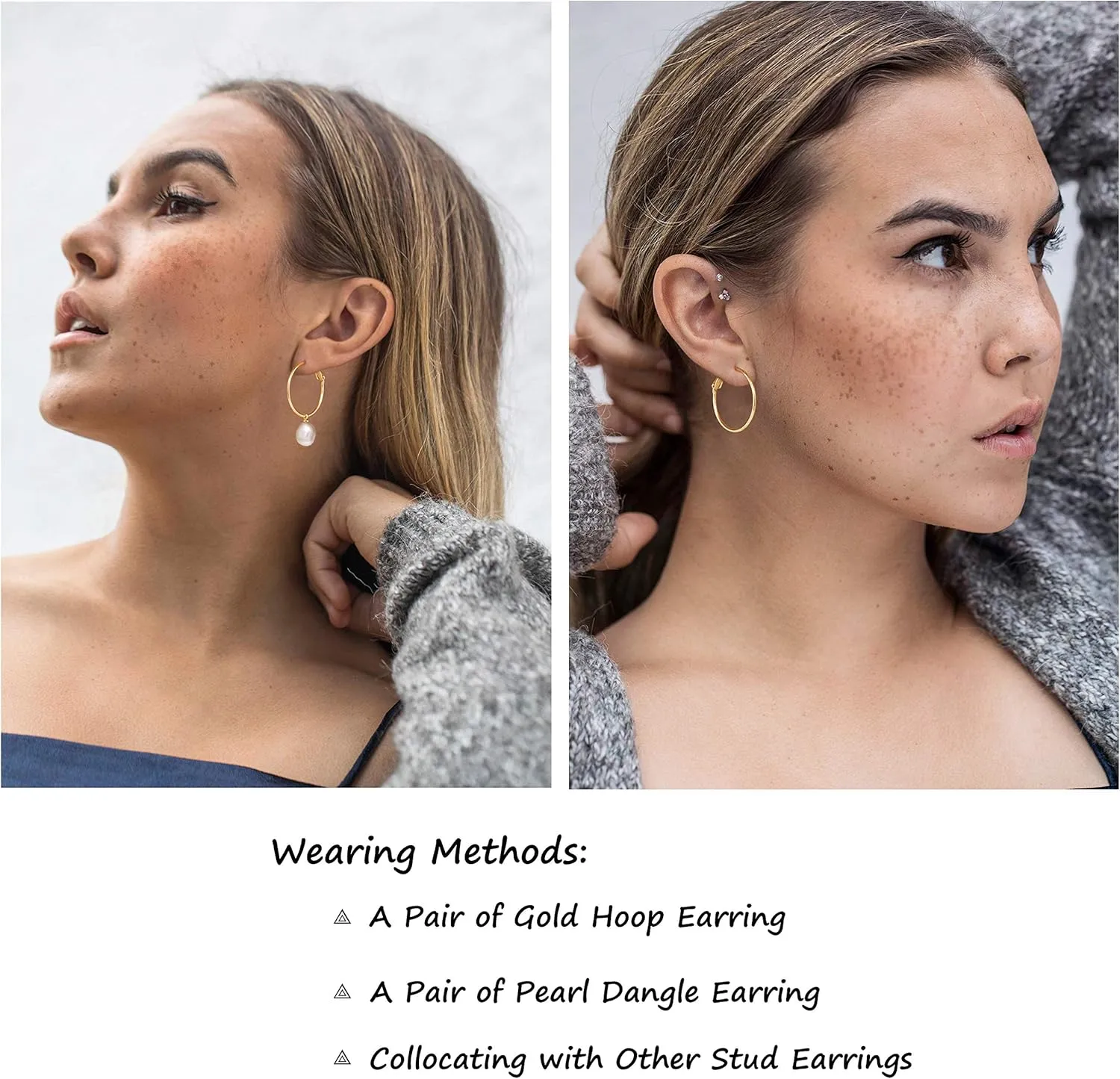 Gold Huggie Hoop Earrings with Charms Fashion Pearl Drop Dangle Earrings for Women Handmade Karma Circle Jewelry for Ladies Lightweight Pearl Earrings on Christmas