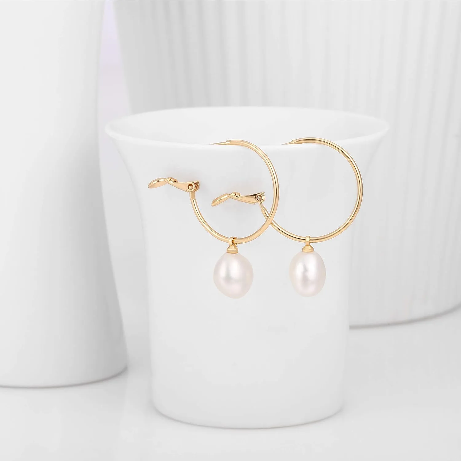 Gold Huggie Hoop Earrings with Charms Fashion Pearl Drop Dangle Earrings for Women Handmade Karma Circle Jewelry for Ladies Lightweight Pearl Earrings on Christmas