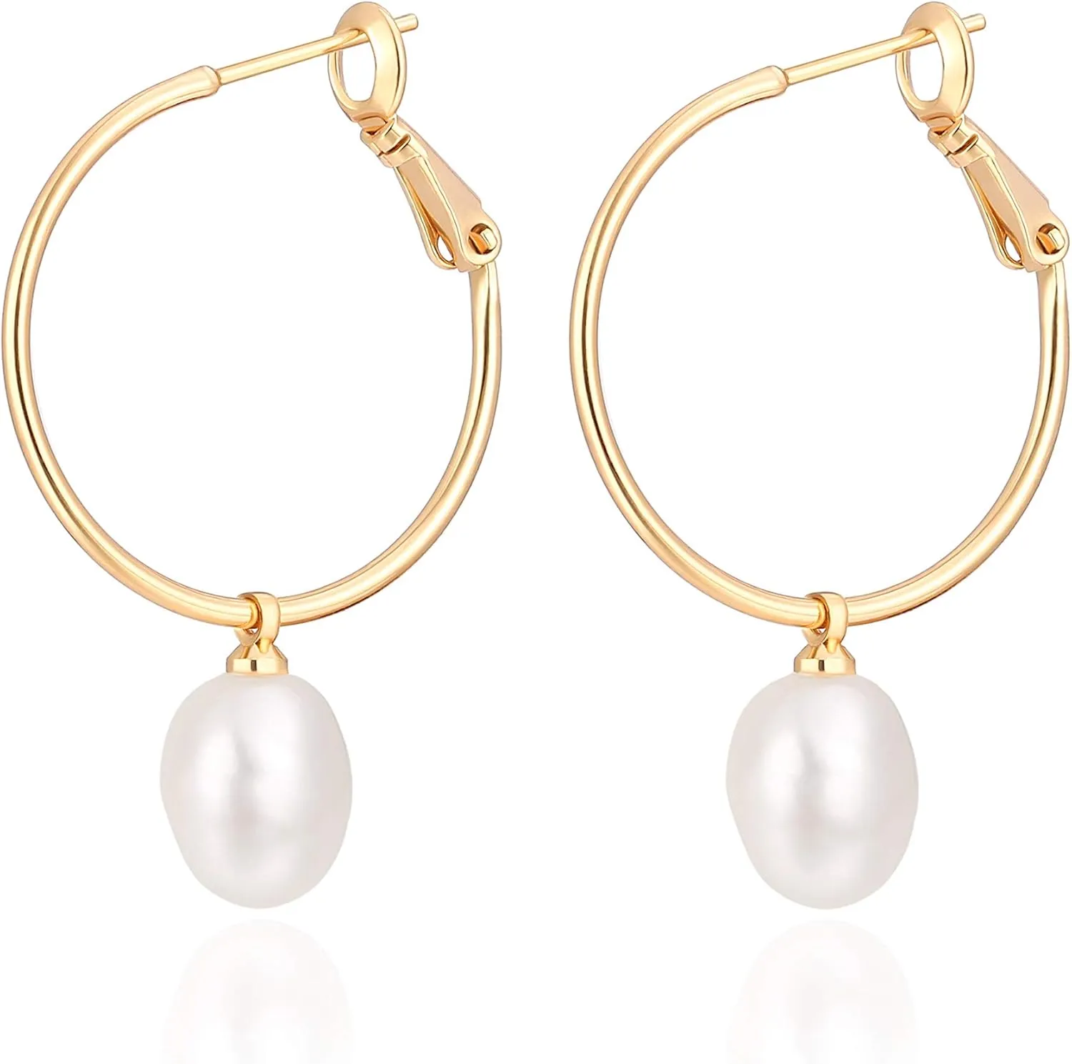 Gold Huggie Hoop Earrings with Charms Fashion Pearl Drop Dangle Earrings for Women Handmade Karma Circle Jewelry for Ladies Lightweight Pearl Earrings on Christmas