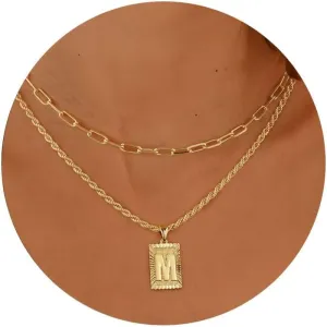 Gold Initial Necklace for Women 14K Gold Plated Dainty Letter Necklce Paperclip Rope Chain Layering Square Letter Pendant A-Z Necklace Personalized Jewelry Gift for Women Mother's Day Anniversary Birthday Gift