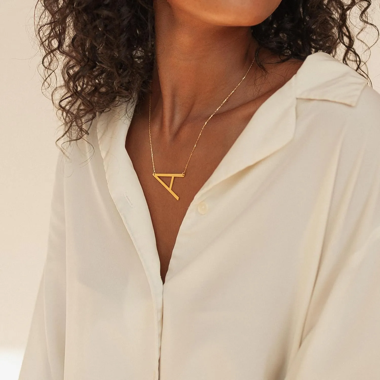 Gold Initial Necklaces for Women 14K Gold Plated Dainty Sideways Letter Necklace Trendy Personalized Monogram Name A-Z Pendant Choker Necklace Gold Jewelry for Women Gifts