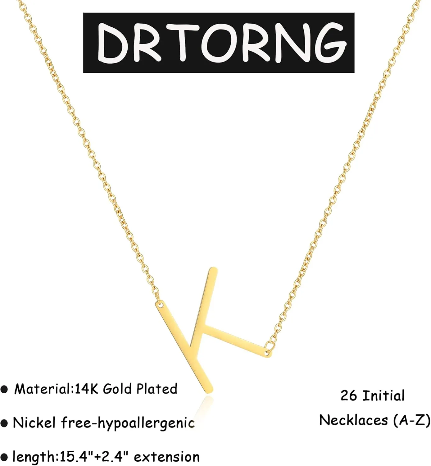 Gold Initial Necklaces for Women 14K Gold Plated Dainty Sideways Letter Necklace Trendy Personalized Monogram Name A-Z Pendant Choker Necklace Gold Jewelry for Women Gifts