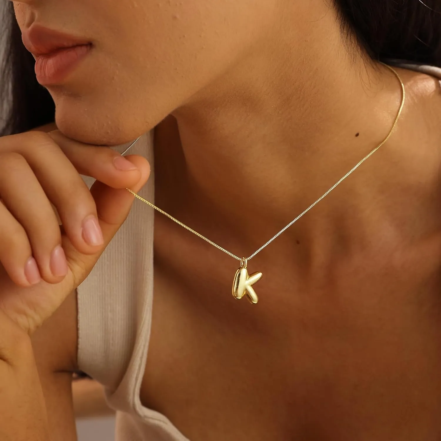 Gold Letter Necklace for Women, 14k Gold Plated Balloon Initialr Necklace Cute Gold Personalized Name Necklaces for Women Trendy Jewelry