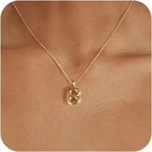 Gold Letter Necklace for Women, 14k Gold Plated Balloon Initialr Necklace Cute Gold Personalized Name Necklaces for Women Trendy Jewelry