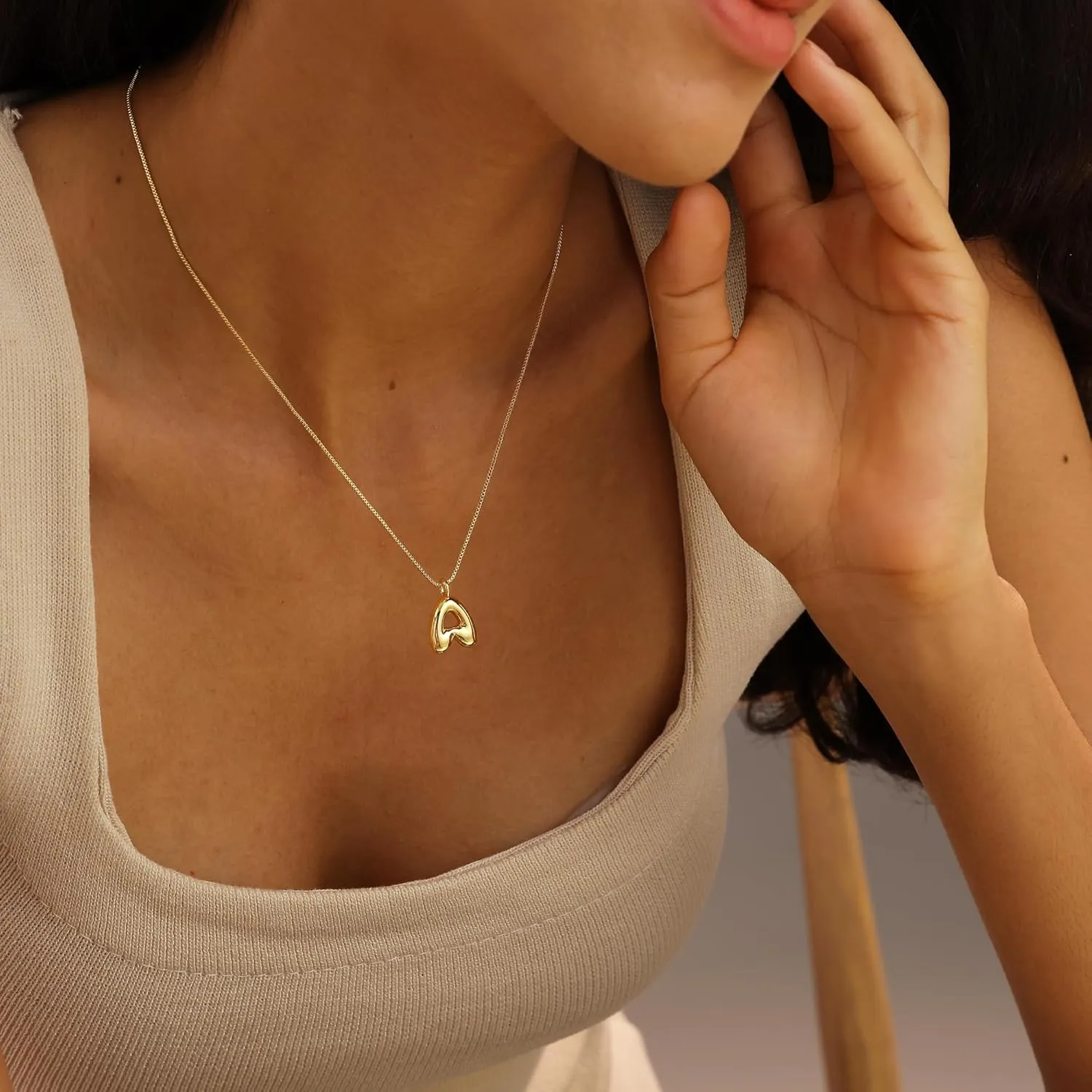 Gold Letter Necklace for Women, 14k Gold Plated Balloon Initialr Necklace Cute Gold Personalized Name Necklaces for Women Trendy Jewelry