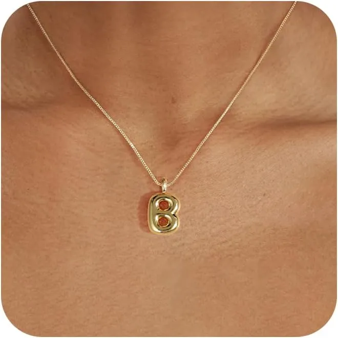 Gold Letter Necklace for Women, 14k Gold Plated Balloon Initialr Necklace Cute Gold Personalized Name Necklaces for Women Trendy Jewelry
