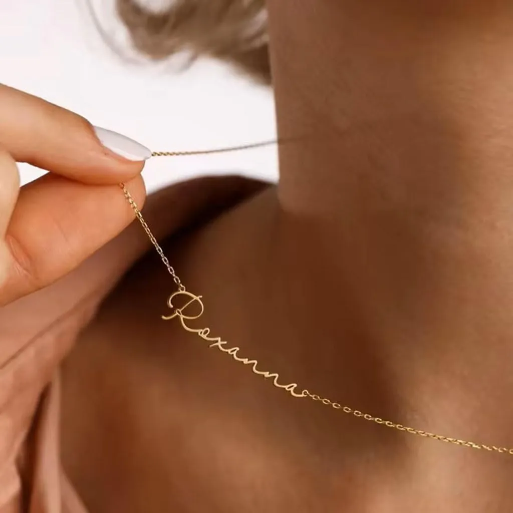 Gold Name Necklace, Custom Name Necklaces for Women, Stainless Steel Plated with 14k Gold, Birthday Gifts for Women