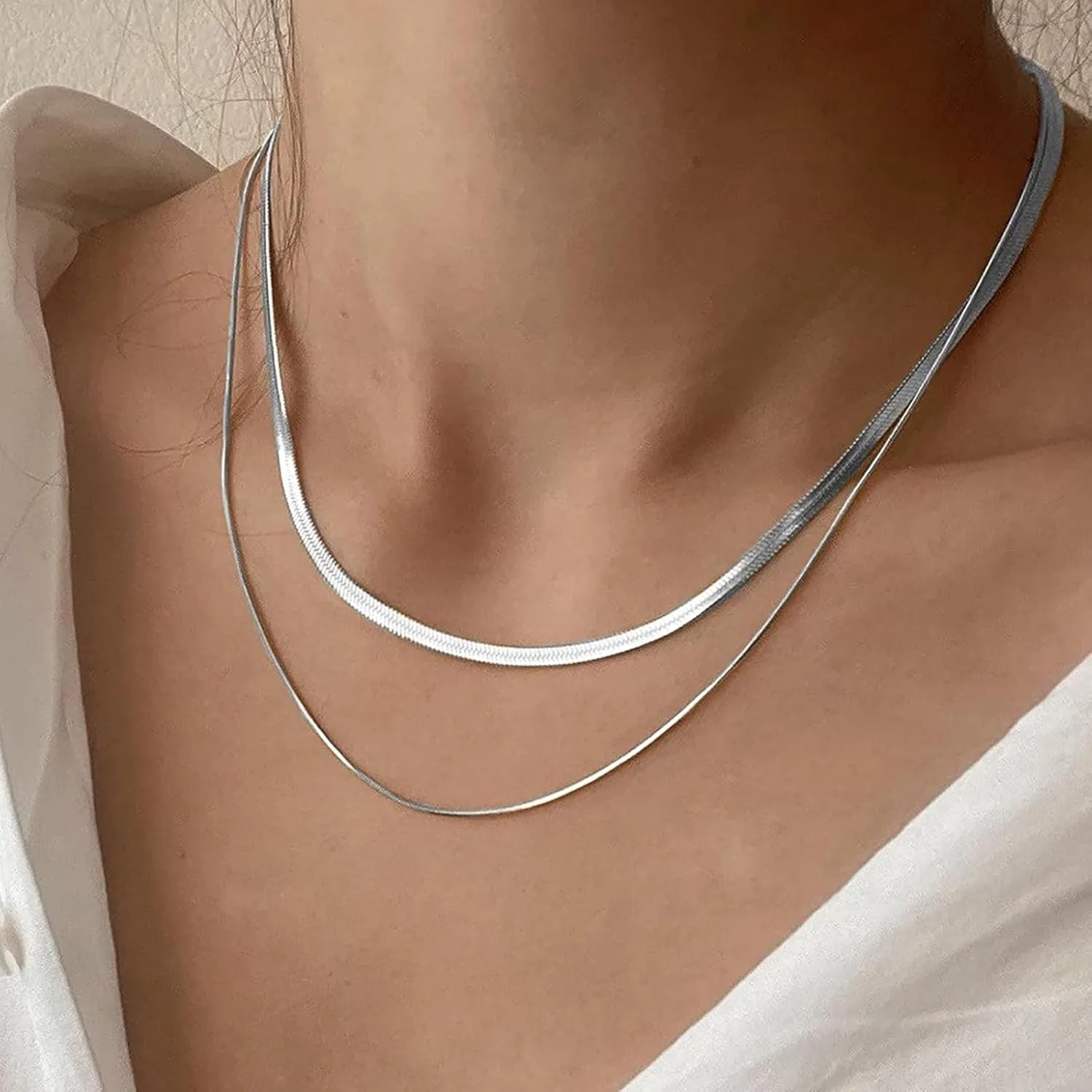 Gold Necklace for Women Trendy, Dainty 14K Gold/Silver Herringbone Snake Chain Necklace Layered Herringbone Necklace Gold Jewelry Gifts for Women