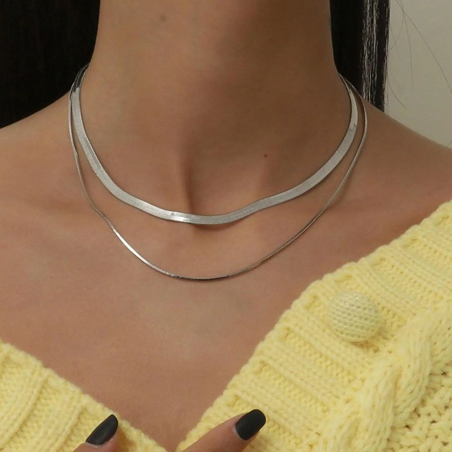 Gold Necklace for Women Trendy, Dainty 14K Gold/Silver Herringbone Snake Chain Necklace Layered Herringbone Necklace Gold Jewelry Gifts for Women