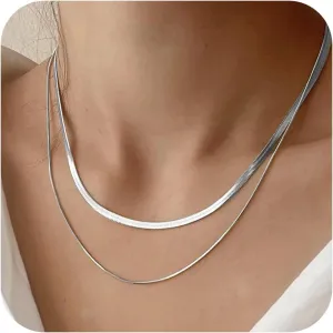 Gold Necklace for Women Trendy, Dainty 14K Gold/Silver Herringbone Snake Chain Necklace Layered Herringbone Necklace Gold Jewelry Gifts for Women