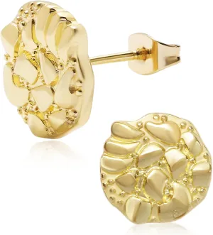 Gold nugget earrings for men Nugget earring Cookie Nugget Stud Earrings Gold Plated Stud Earrings 14k Gold Plated Round Rough Textured Gold plated earrings For Women Unisex