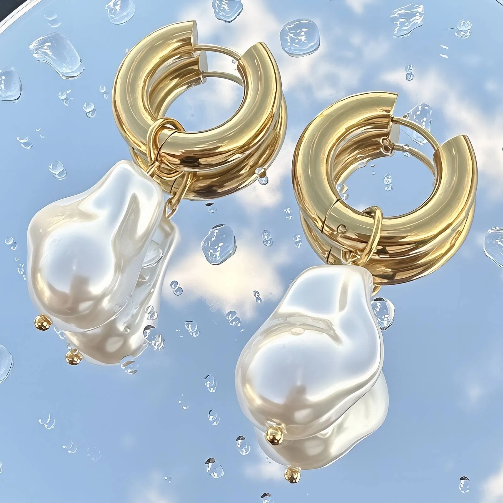 Gold Pearl Drop Earrings