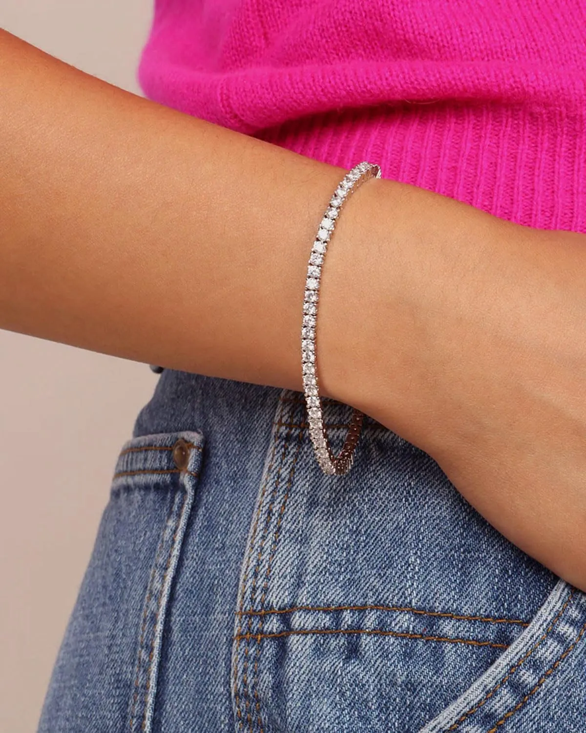 Gold Silver Tennis Bracelets for Women Dainty 14K Gold Plated Stackable Cubic Zirconia Diamond Bracelets for Wedding Bride Jewelry Gift for Mom Women Size 6.5-7.5 Inch