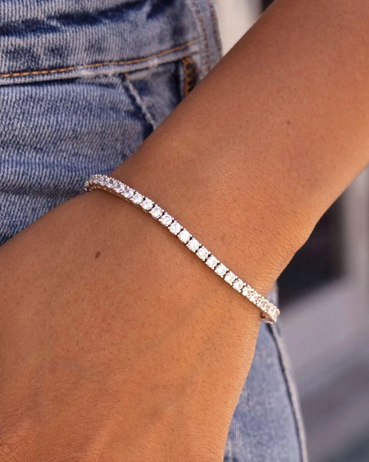 Gold Silver Tennis Bracelets for Women Dainty 14K Gold Plated Stackable Cubic Zirconia Diamond Bracelets for Wedding Bride Jewelry Gift for Mom Women Size 6.5-7.5 Inch