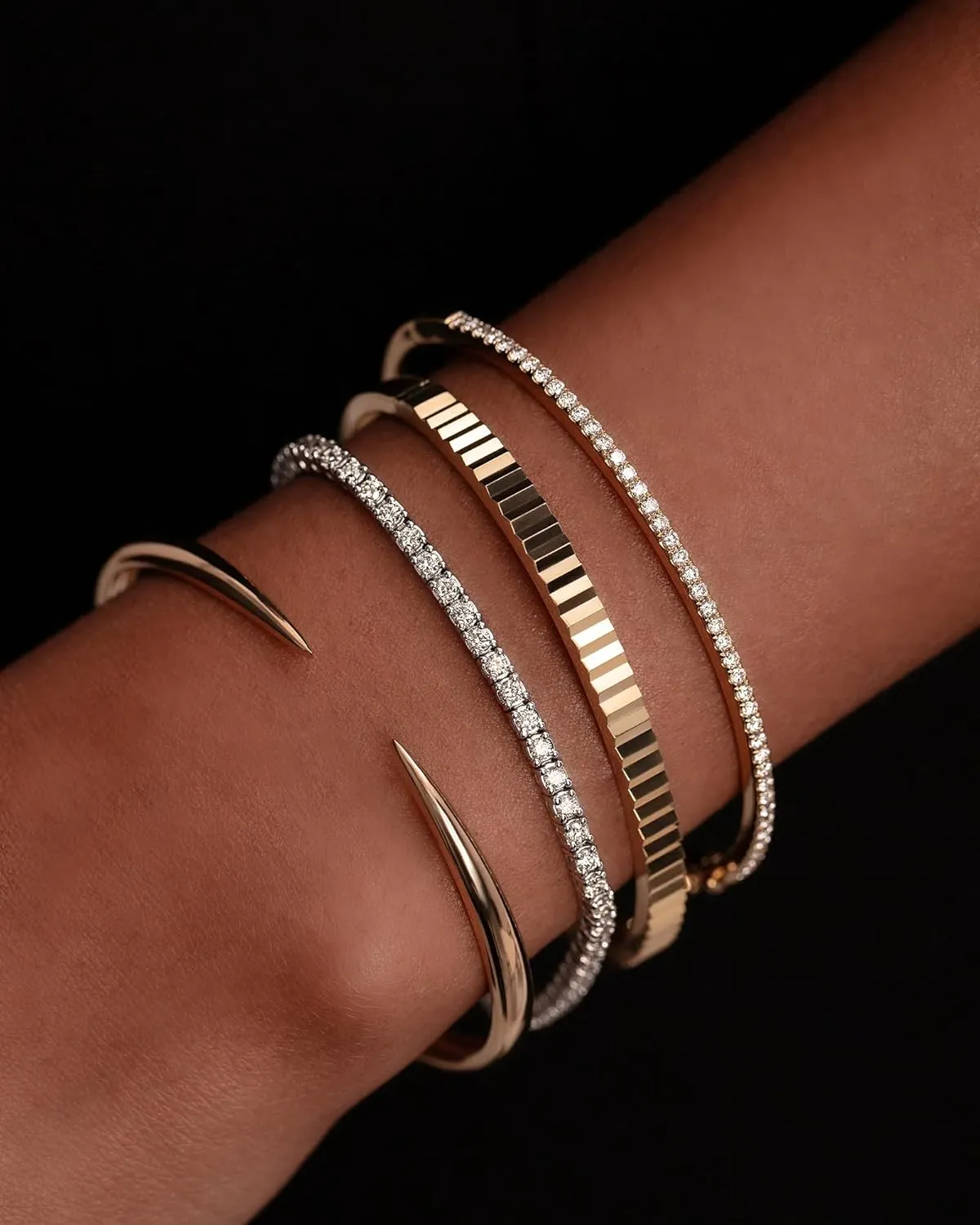 Gold Silver Tennis Bracelets for Women Dainty 14K Gold Plated Stackable Cubic Zirconia Diamond Bracelets for Wedding Bride Jewelry Gift for Mom Women Size 6.5-7.5 Inch