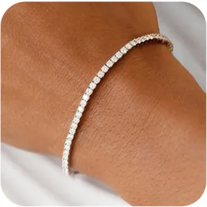 Gold Silver Tennis Bracelets for Women Dainty 14K Gold Plated Stackable Cubic Zirconia Diamond Bracelets for Wedding Bride Jewelry Gift for Mom Women Size 6.5-7.5 Inch