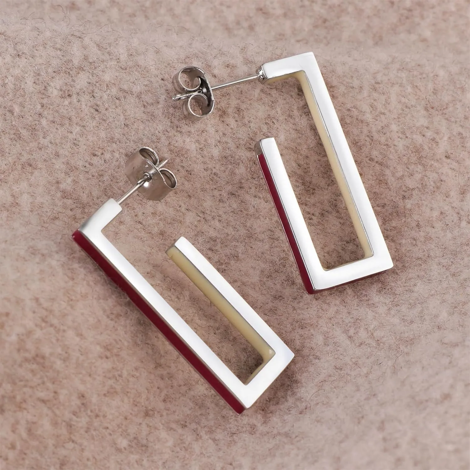 Gold Square Hoop Earrings for Women Trendy C Shaped Round Hoop Earrings 18K Gold Plated Stainless Steel Enamel Earrings Jewelry Gift