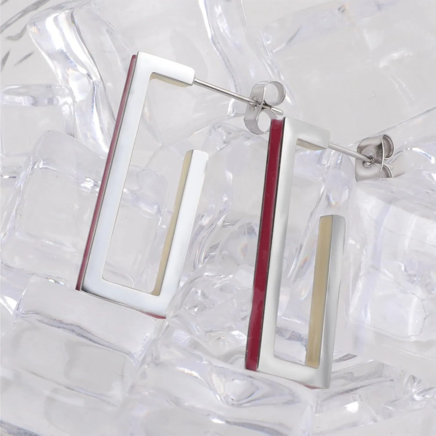 Gold Square Hoop Earrings for Women Trendy C Shaped Round Hoop Earrings 18K Gold Plated Stainless Steel Enamel Earrings Jewelry Gift